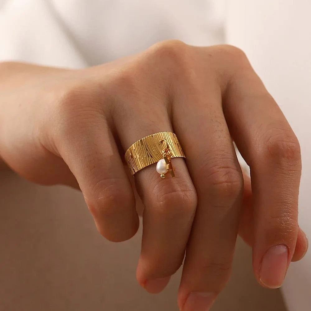 Bijoux Charm Bague à Charm blanche et étoile dorée
