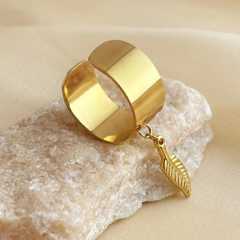 Bijoux Charm Bague charm ajustable à feuille dorée