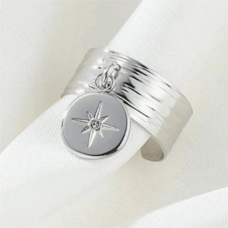Bijoux Charm Bague Charm Ajustable à Médaille Argentée avec Étoile