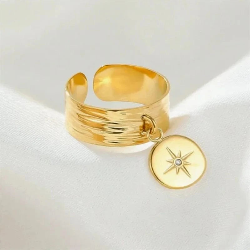 Bijoux Charm Bague Charm Ajustable à Médaille Dorée avec Étoile