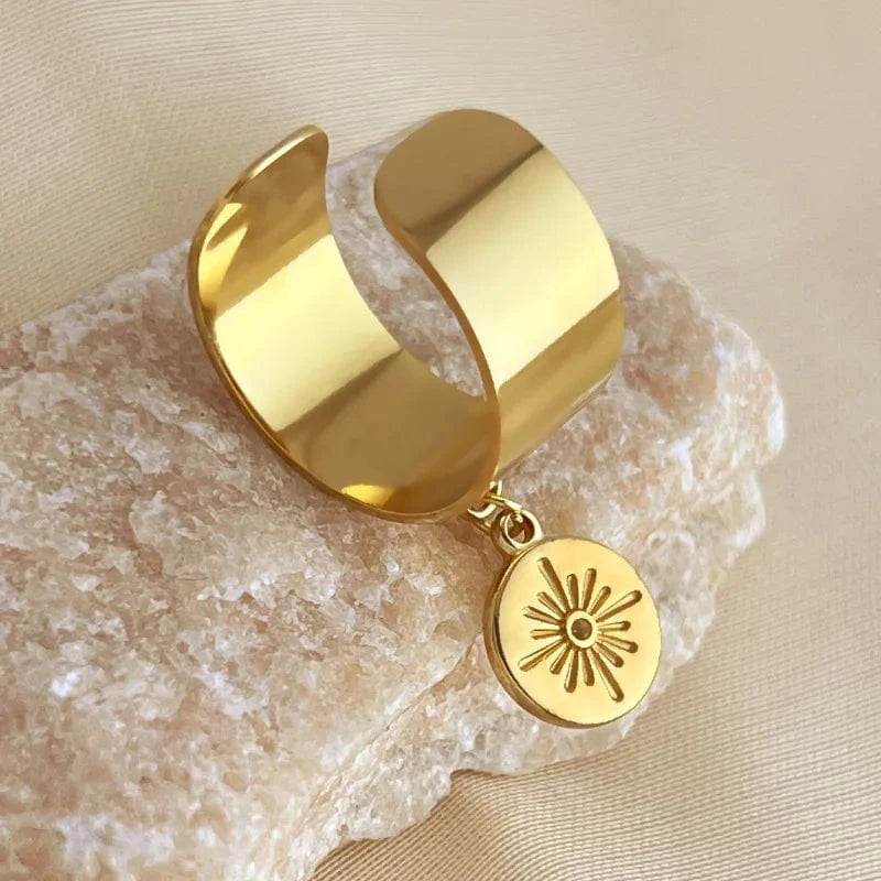 Bijoux Charm Bague Charm ajustable à médaille étoilée dorée