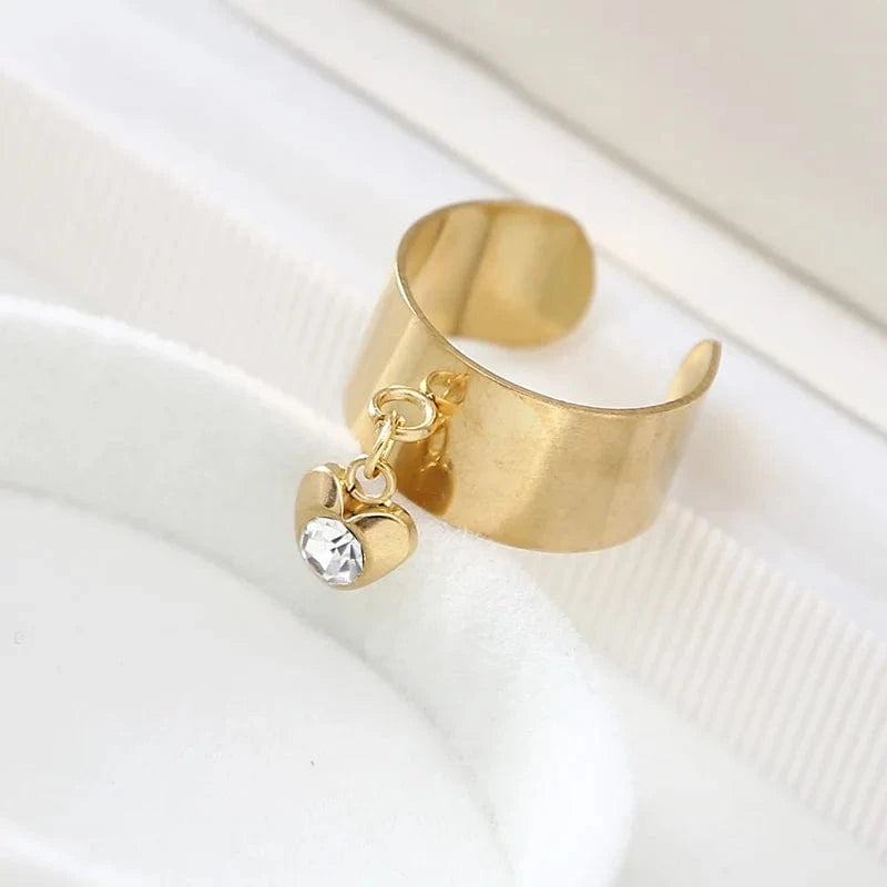 Bijoux Charm Bague Charm Coeur et Cristal Dorée