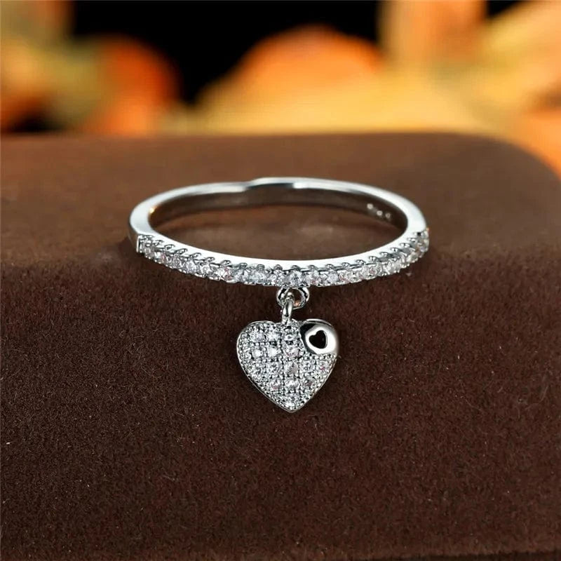 Bijoux Charm Bague fine à charm cœur argenté