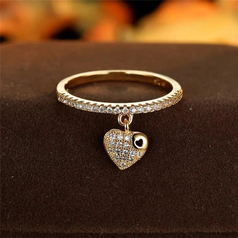 Bijoux Charm Bague fine à charm cœur dorée