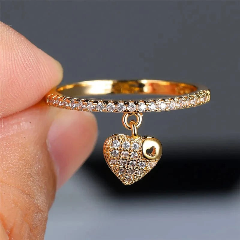 Bijoux Charm Bague fine à charm cœur dorée