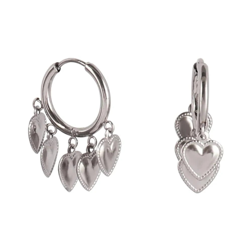 Bijoux Charm Boucles d'oreilles breloques coeurs argentées