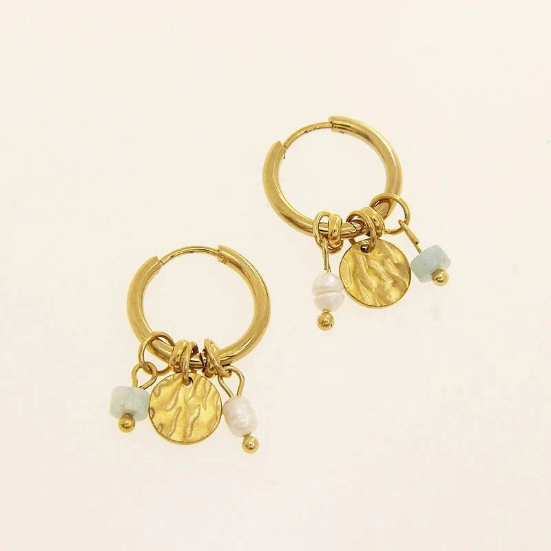 Bijoux Charm Boucles d'oreilles Charms blanches et or élégantes
