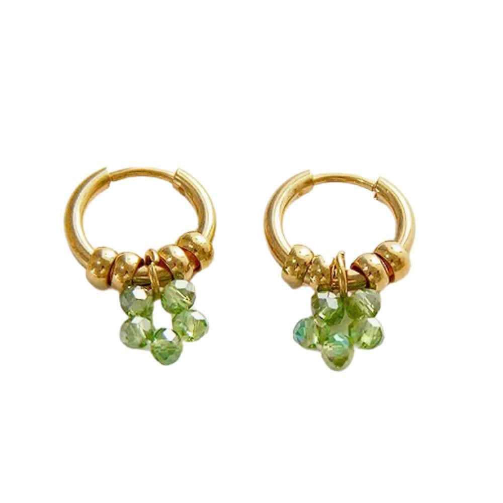 Bijoux Charm Boucles d'oreilles créoles à charms vertes et clips dorés