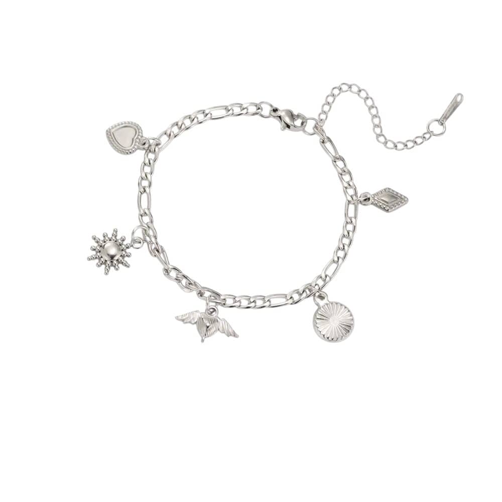 Bijoux Charm Bracelet à Charms Argenté avec Cœur Ailé
