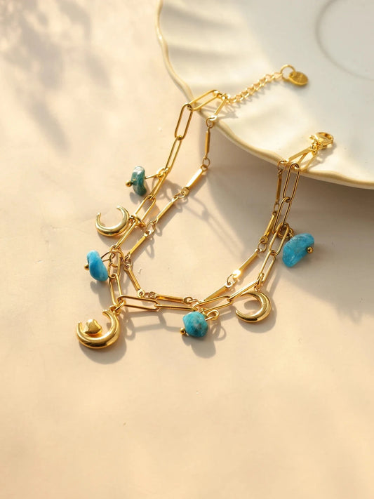 Bijoux Charm Bracelet à charms avec lune et coeur doré