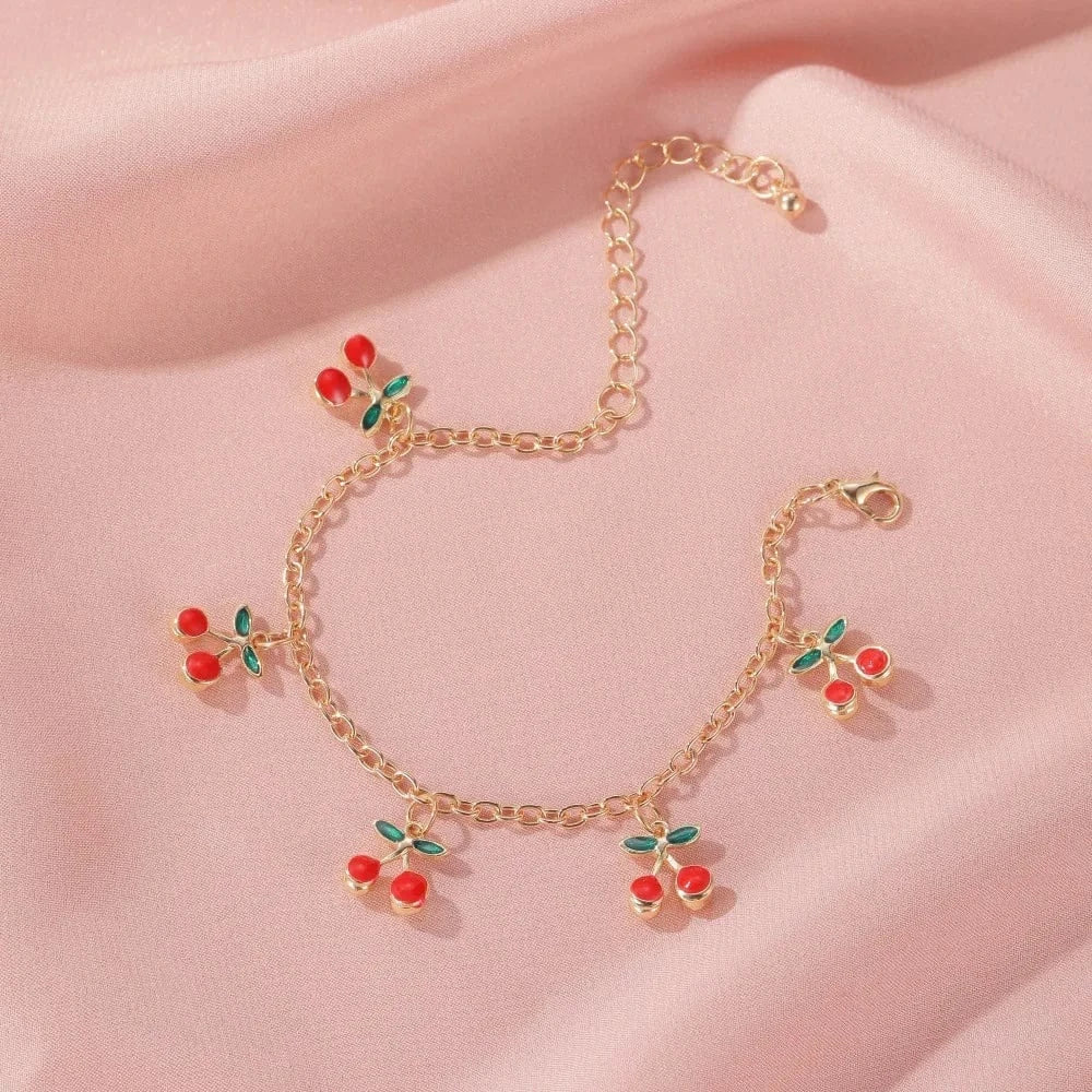 Bijoux Charm Bracelet à charms cerises doré