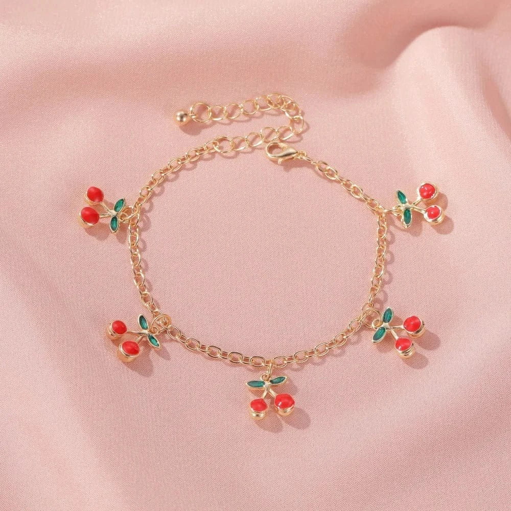 Bijoux Charm Bracelet à charms cerises doré