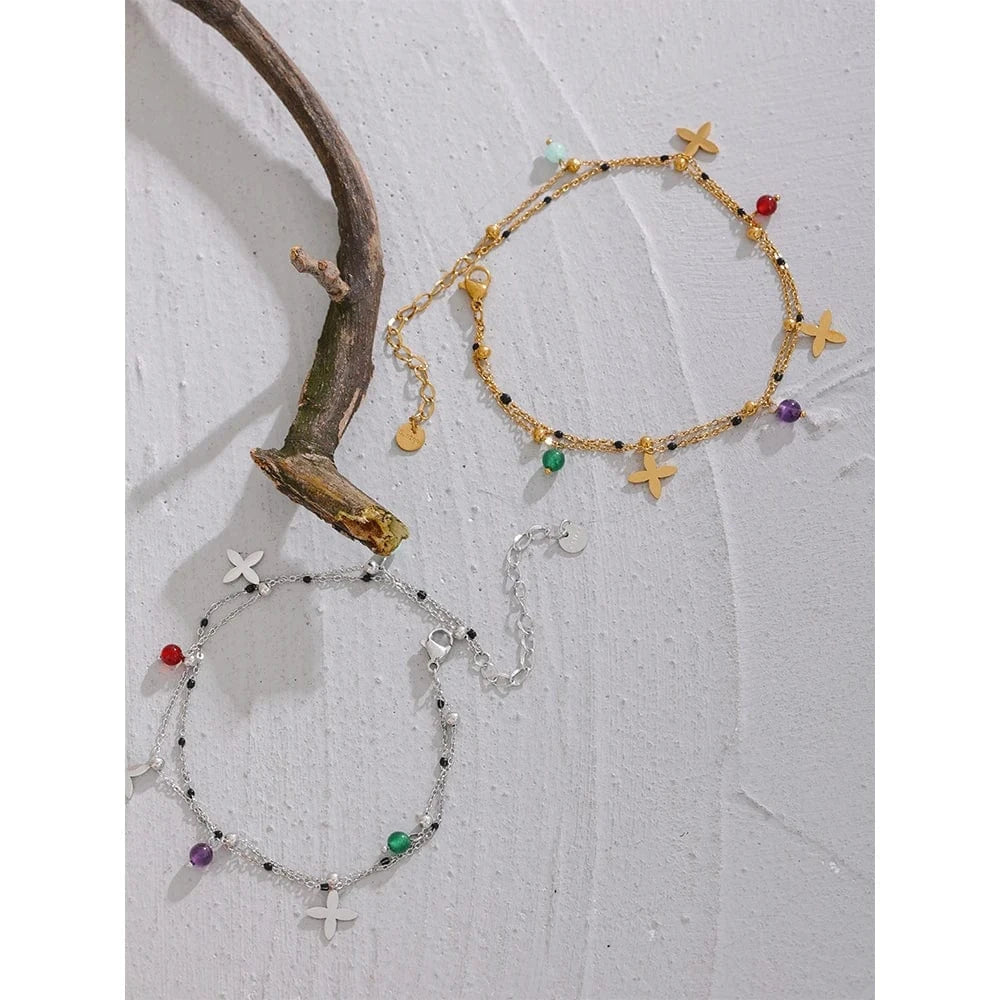 Bijoux Charm Bracelet à charms croix dorées et pierres naturelles