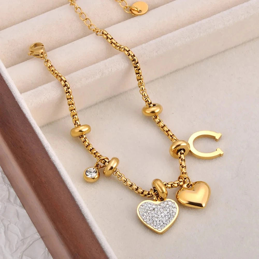 Bijoux Charm Bracelet à Charms Doré avec Clips et Cœurs