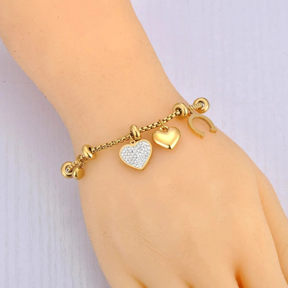 Bijoux Charm Bracelet à Charms Doré avec Clips et Cœurs