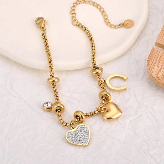 Bijoux Charm Bracelet à Charms Doré avec Clips et Cœurs
