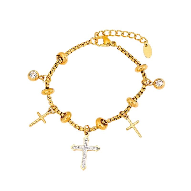 Bijoux Charm Bracelet à Charms Doré avec Clips et Croix