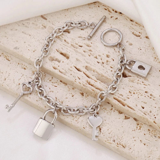 Bijoux Charm Bracelet charm avec cadenas argenté à bascule