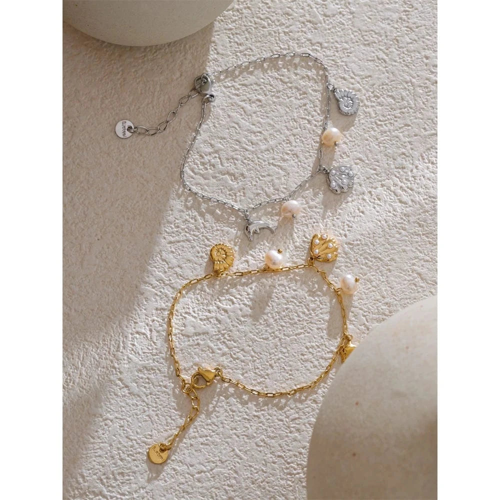 Bijoux Charm Bracelet Charm avec Coquillage Perlé Argenté