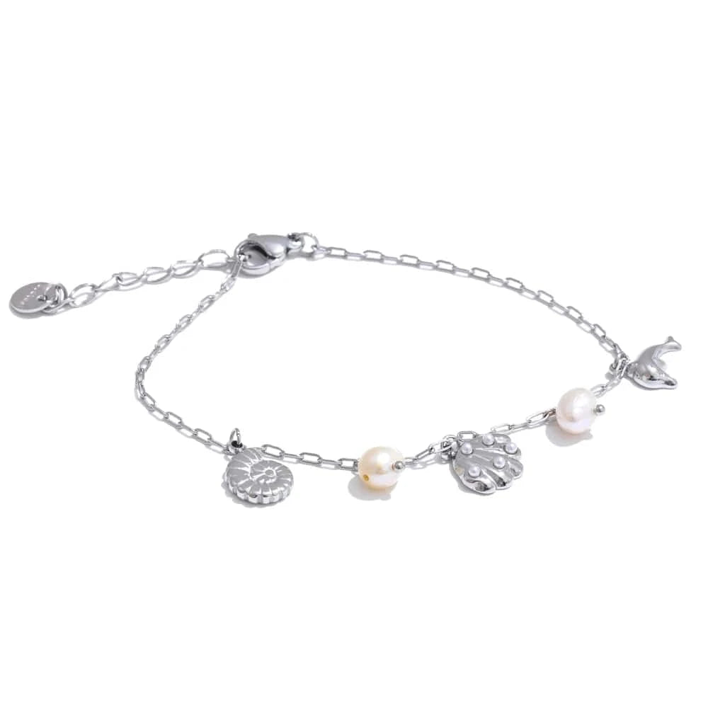 Bijoux Charm Bracelet Charm avec Coquillage Perlé Argenté