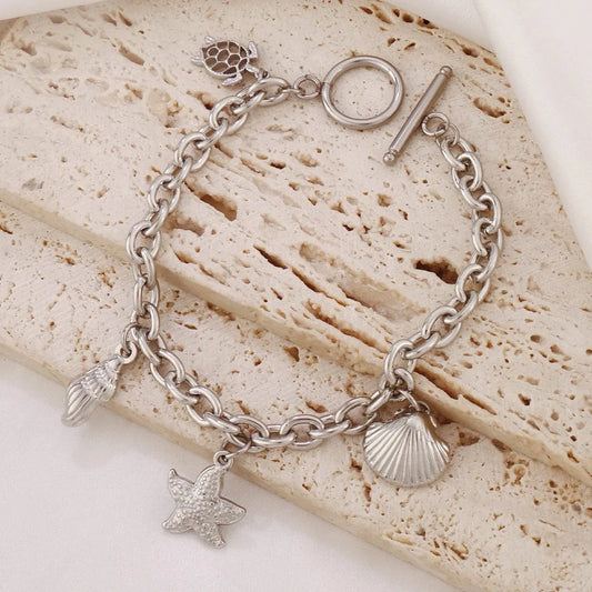 Bijoux Charm Bracelet Charm avec Étoile de Mer Argenté à Bascule