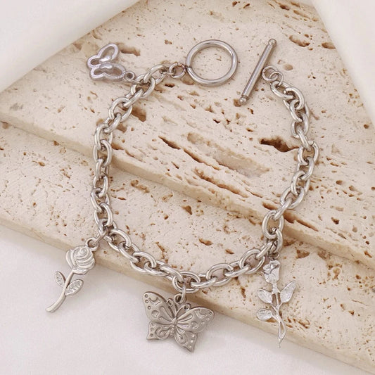 Bijoux Charm Bracelet charm avec papillon argenté à bascule