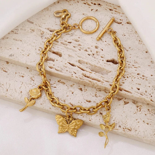 Bijoux Charm Bracelet charm avec papillon doré à bascule