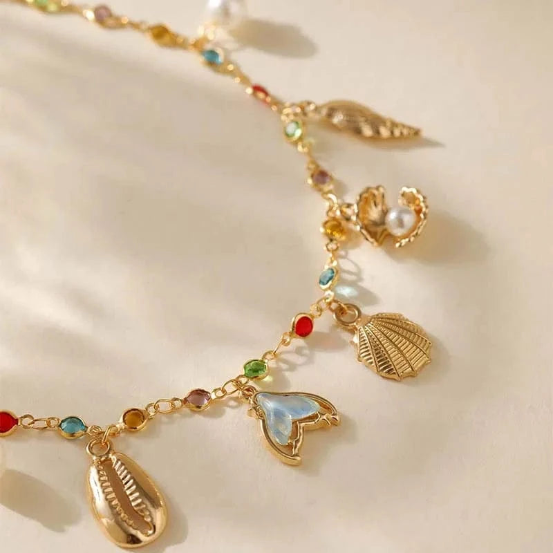 Bijoux Charm Bracelet Charm de la Mer à Chaîne et Pierres Multicolores