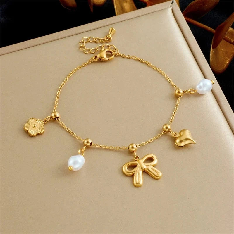 Bijoux Charm Bracelet Charm Noeud Papillon Doré
