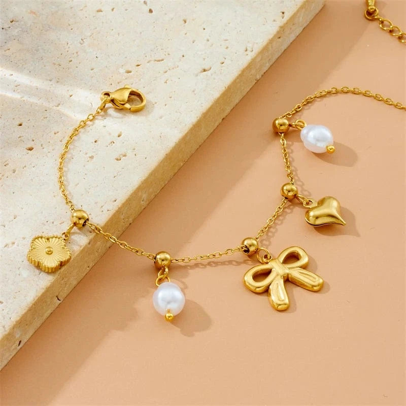 Bijoux Charm Bracelet Charm Noeud Papillon Doré
