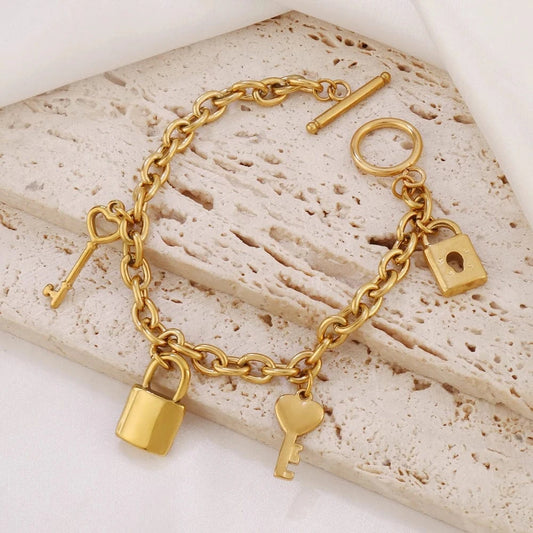 Bijoux Charm Bracelet Charms avec Cadenas Doré à Bascule