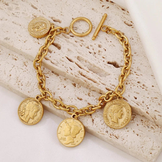 Bijoux Charm Bracelet charms avec médailles doré à bascule