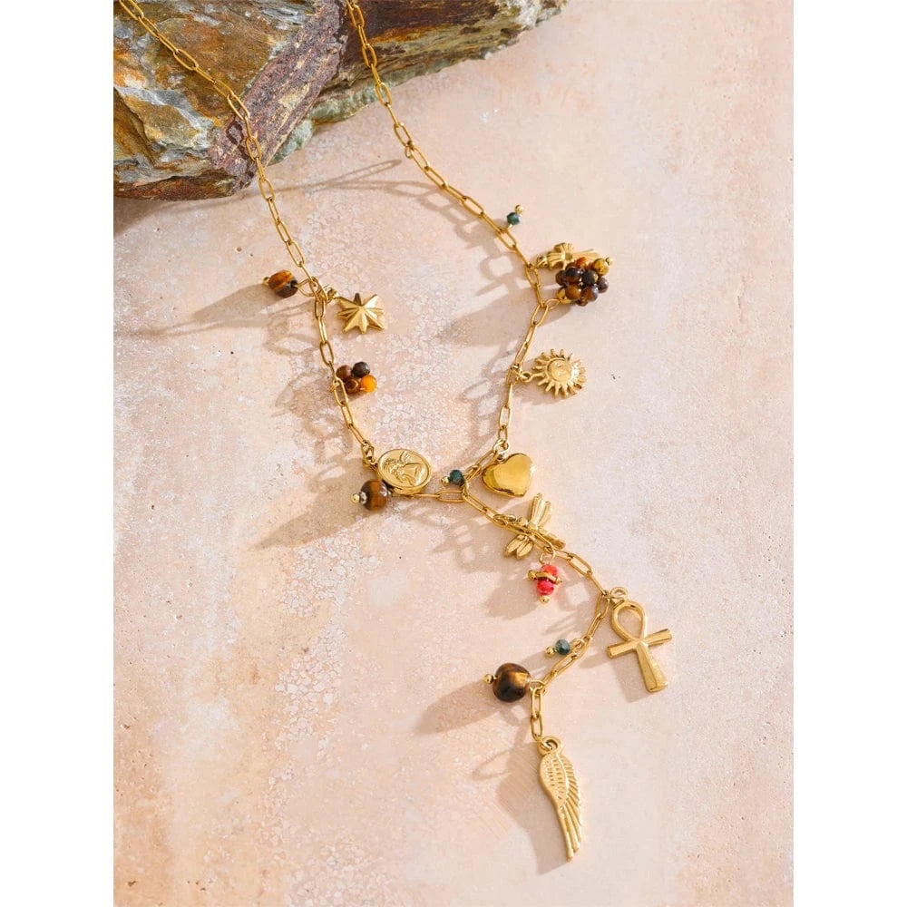 Bijoux Charm Collier à charms avec chaîne pendante doré