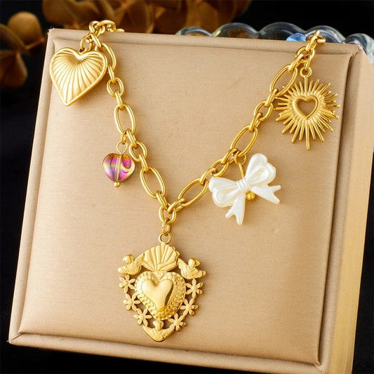 Bijoux Charm Collier à charms avec cœur et étoiles dorées