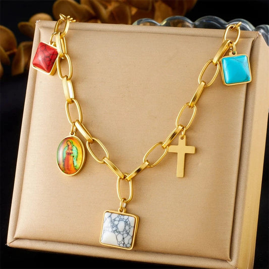 Bijoux Charm Collier à charms avec croix dorée