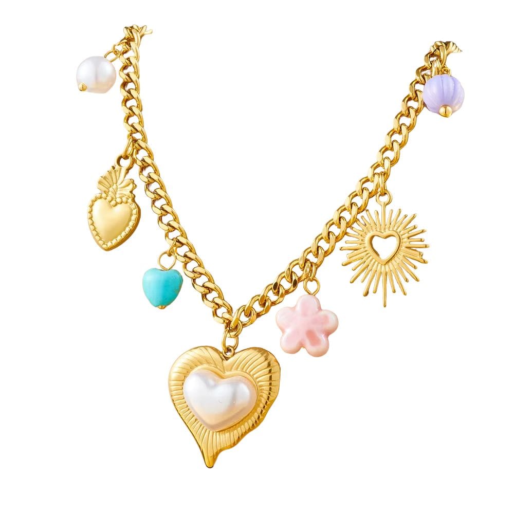 Bijoux Charm Collier à charms avec gros cœur doré