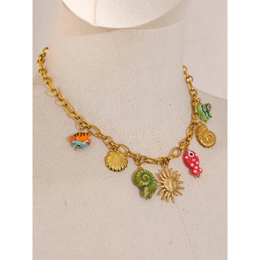 Bijoux Charm Collier à Charms Colorés en Doré