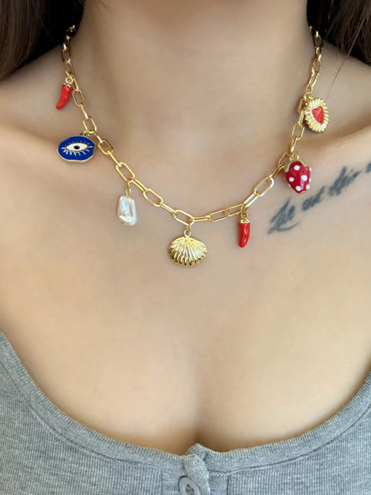 Bijoux Charm Collier à charms coquillage doré