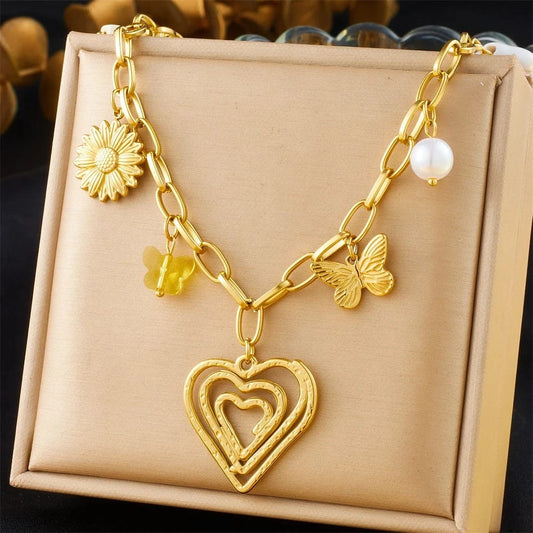 Bijoux Charm Collier à charms doré avec coeur à relief