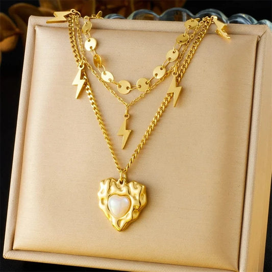 Bijoux Charm Collier à charms doré avec cœur et éclairs