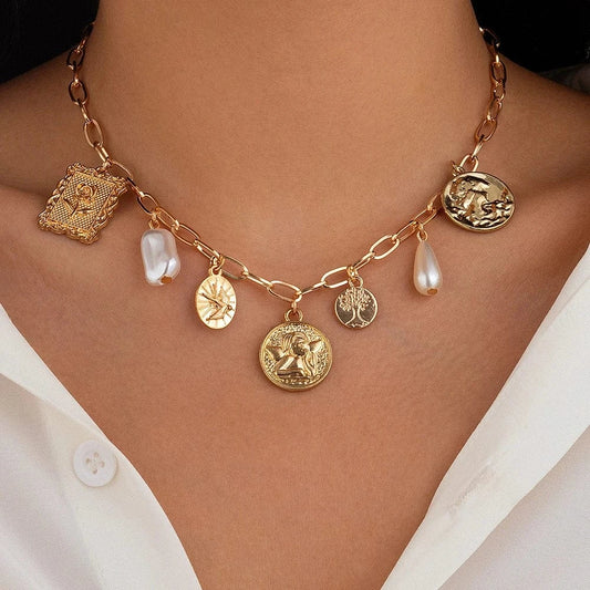 Bijoux Charm Collier à charms doré et médaille