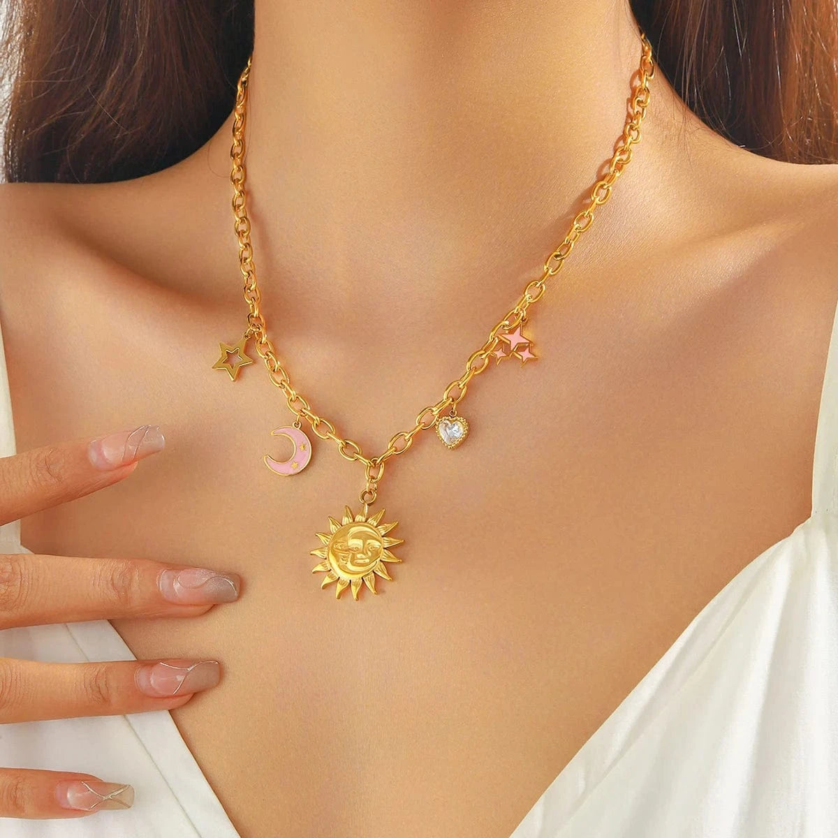 Bijoux Charm Collier à charms doré et soleil