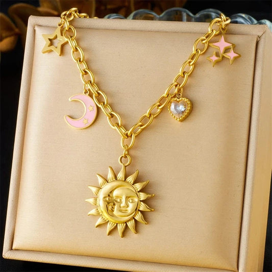 Bijoux Charm Collier à charms doré et soleil