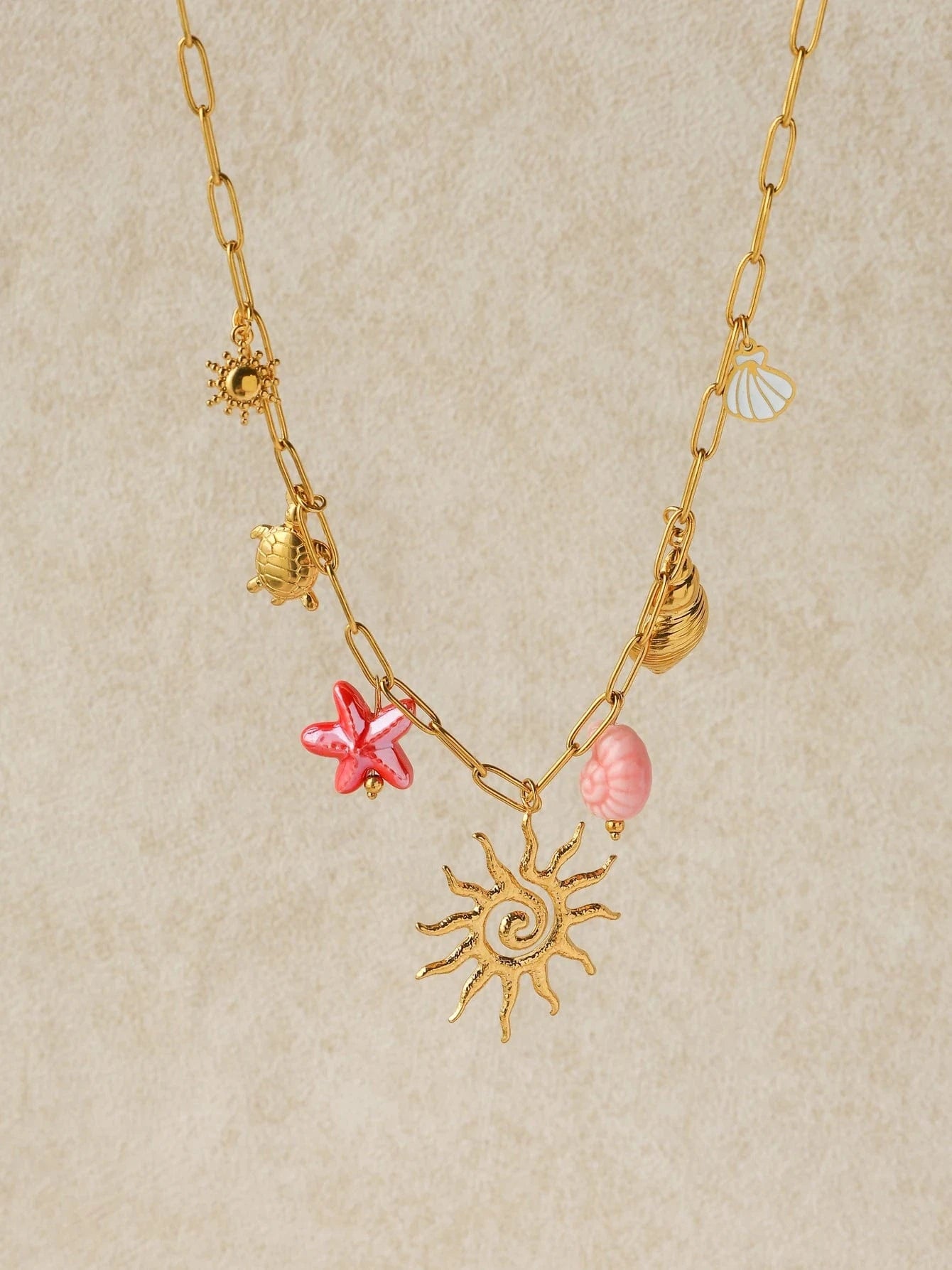 Bijoux Charm Collier à charms dorées et roses