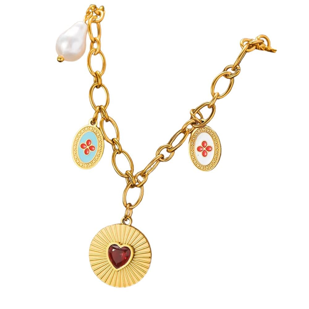Bijoux Charm Collier à charms dorés et médaille cœur