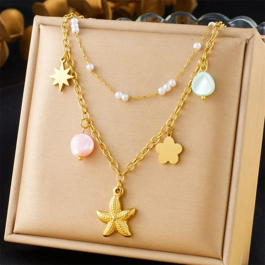 Bijoux Charm Collier à charms étoile de mer doré design