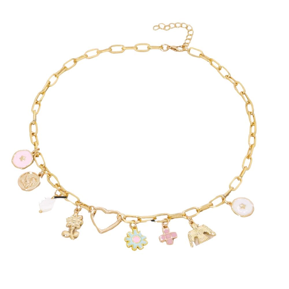 Bijoux Charm Collier à charms fleurs doré