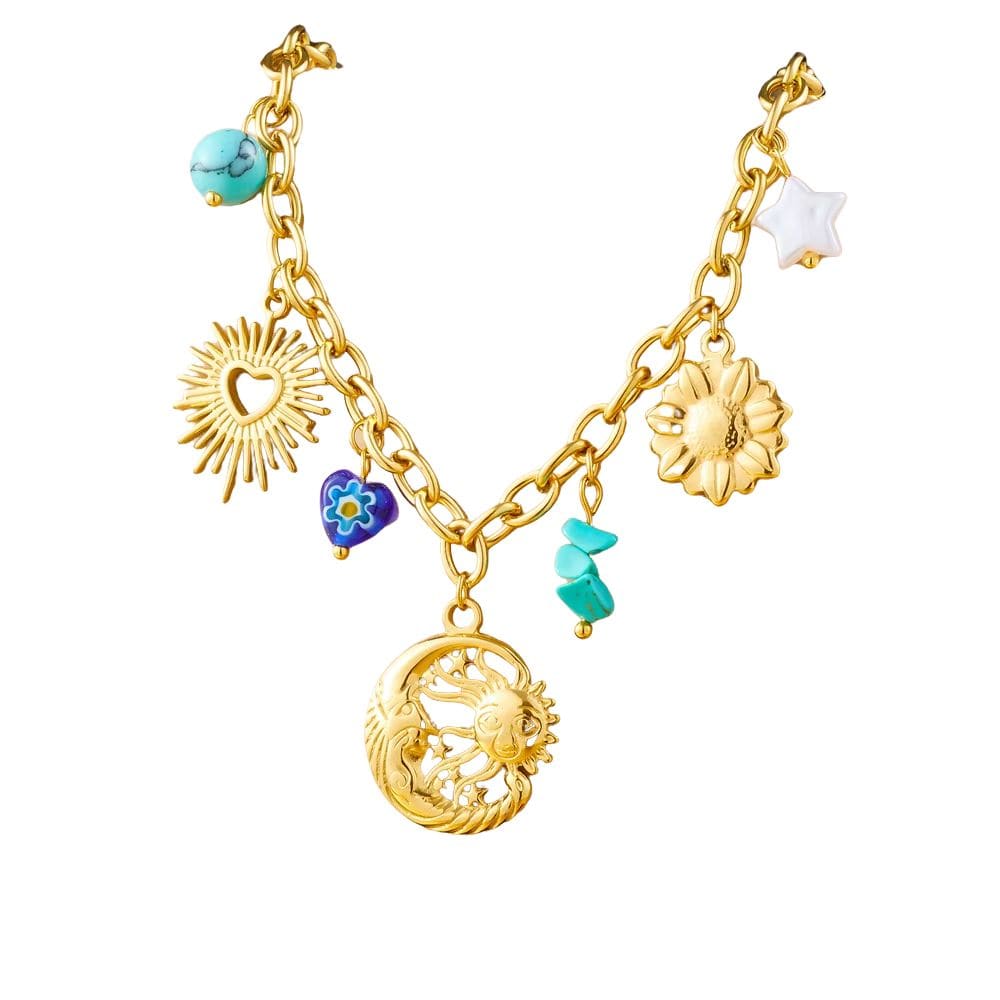 Bijoux Charm Collier à charms soleil et lune doré