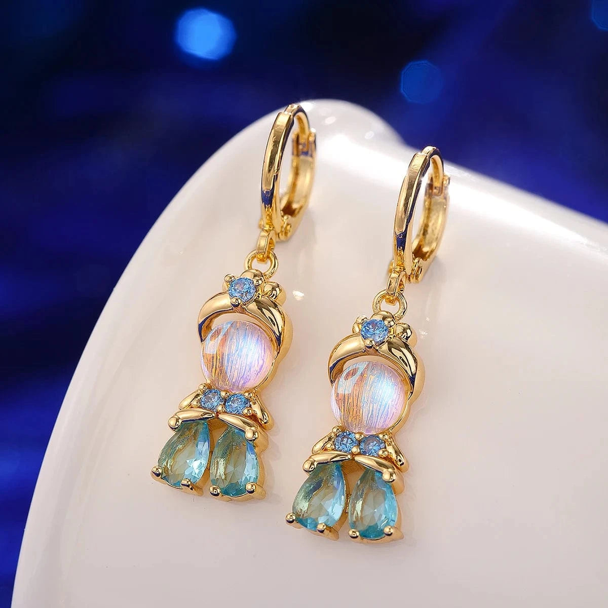 Bijoux Charm Collier Charm en Cristal Doré et Turquoise