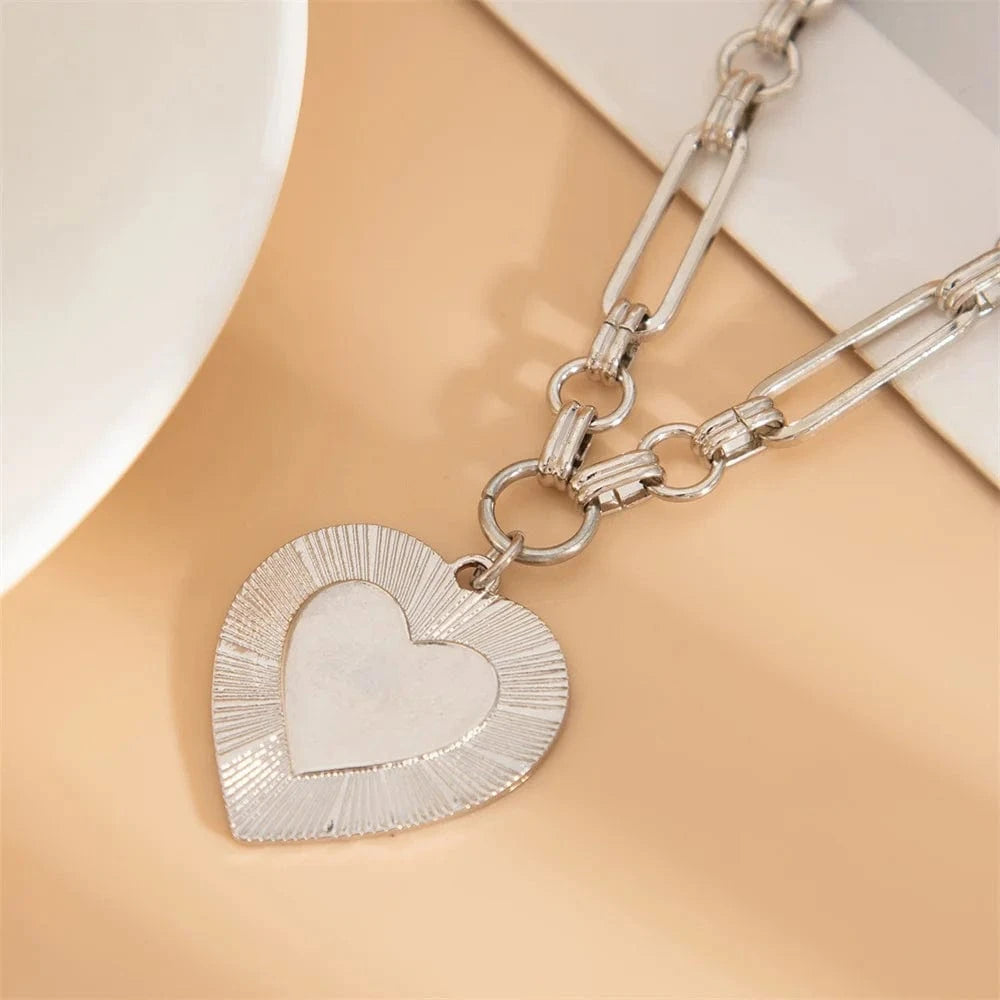 Bijoux Charm Collier charm gros cœur argenté